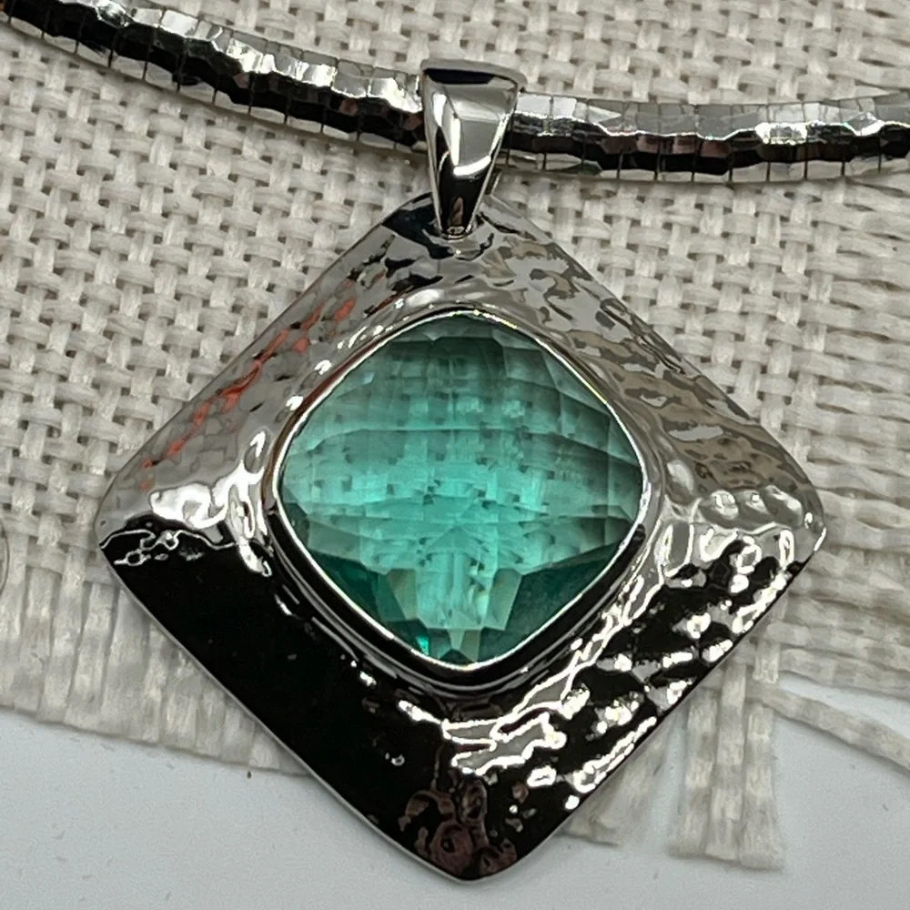 925 Italy Platinum Over Sterling Silver Hammered Pendant Necklace – 26.2g - Picture 4 of 17